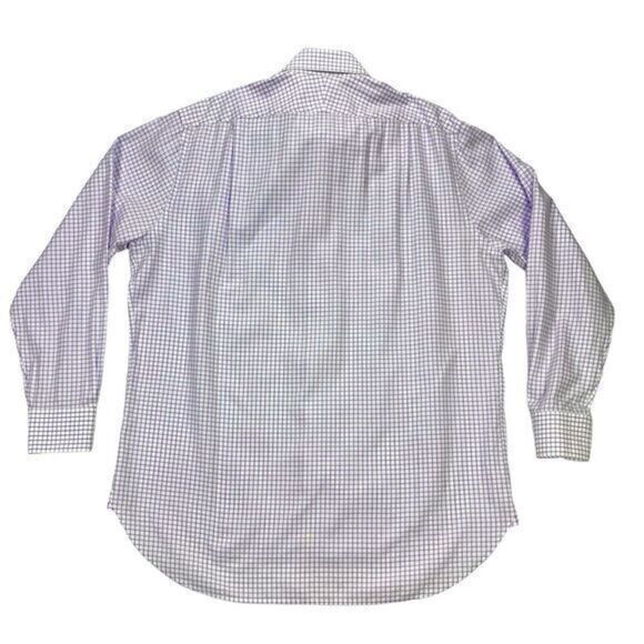 Peter Millar Dress Shirt Mens Sz 17 Long White Purple Plaid Cotton Button Front - Picture 8 of 16